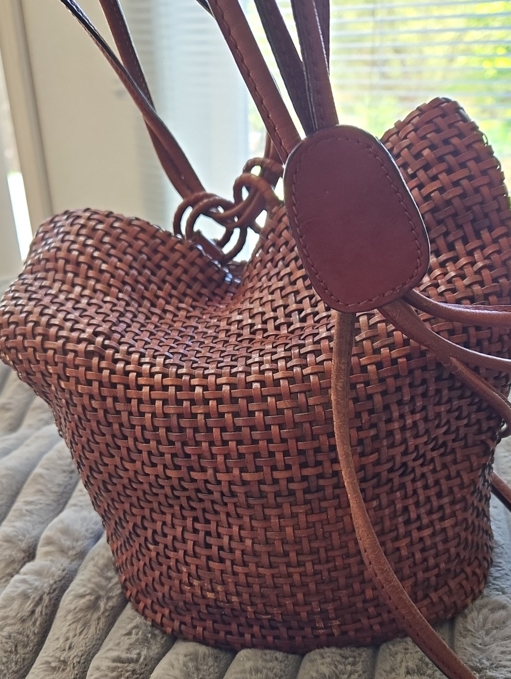 Vtg Bruno Lorelli 4-Way Woven Convertible Backpack BROWN